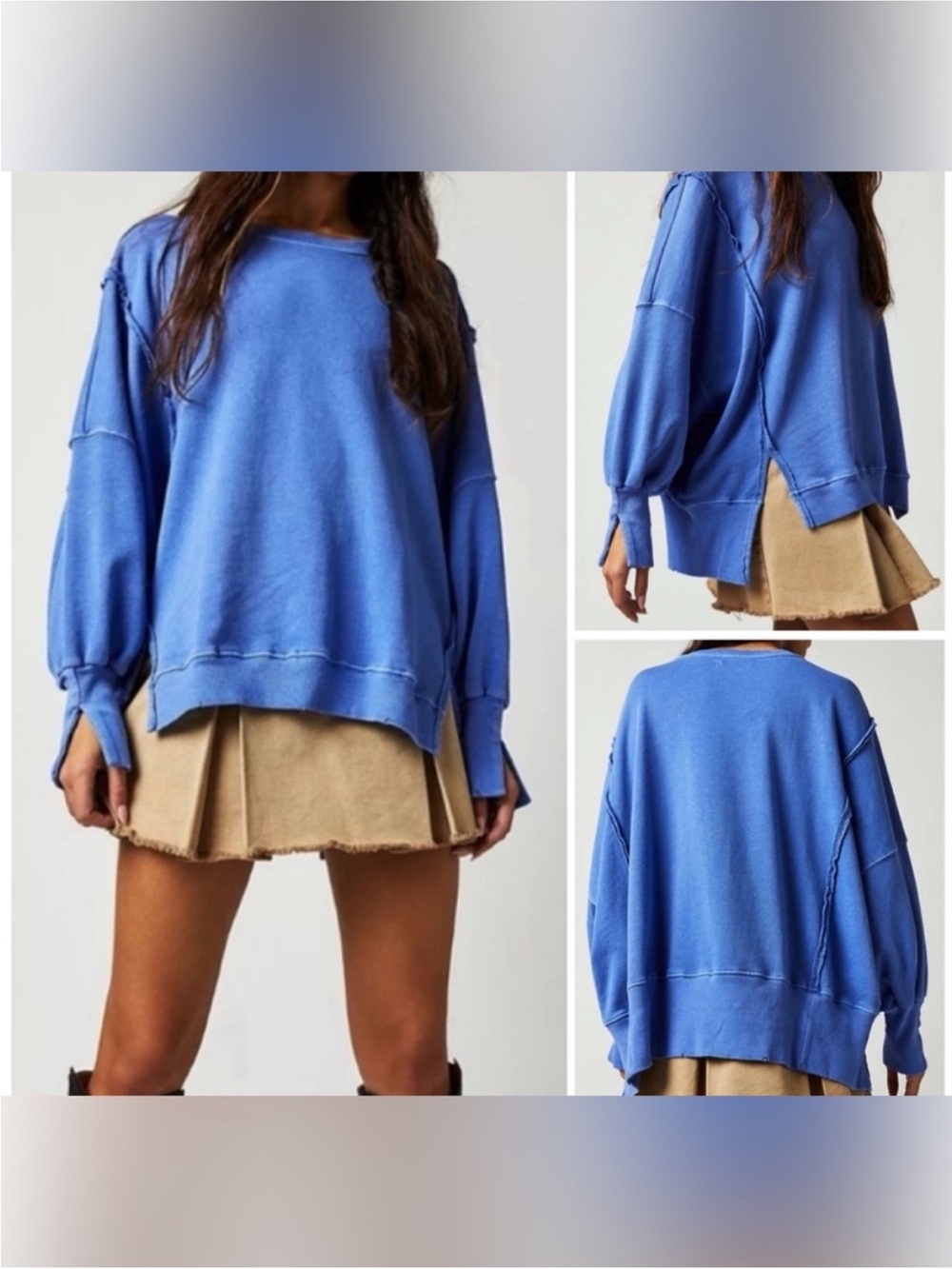 NWOT Free People We the Free Camden Sweatshirt - Blue Iris Periwinkle - Small